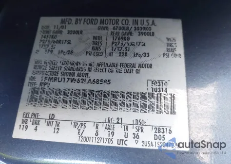 2002 Ford Expedition Eddie Bauer z USA, uszkodzony, nr VIN 1FMRU17W62LA68585